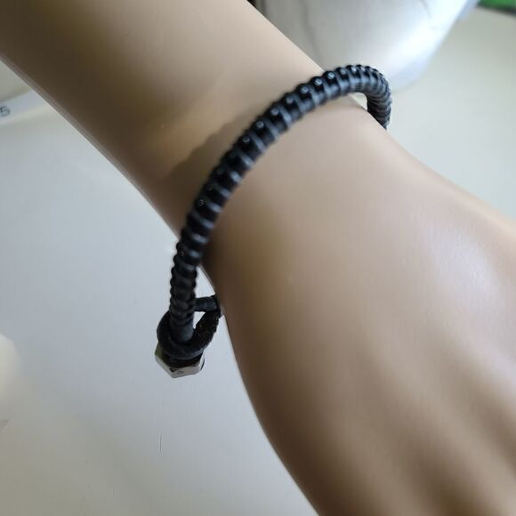 8.5#7 Black Leather Handcrafted Bracelet with Copper Beads 8.5" - Picture 3 of 4